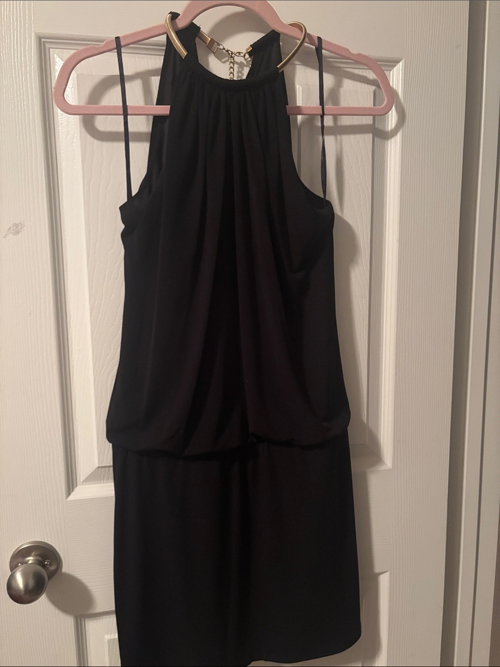 Jessica Simpson Black Halter Mini Dress with Gold Chain